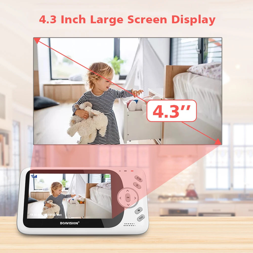 4.3 Inch Video Baby Monitor with Pan Tilt Camera 2.4G Wireless Two Way Audio Night Vision Security Camera Babysitter VB801